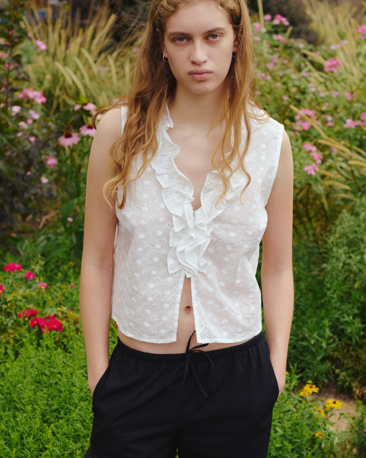 Pearl Frill Top - White