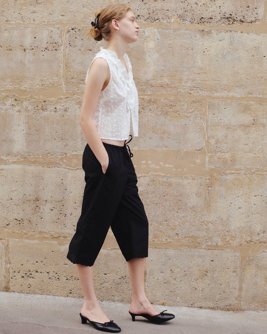 Pearl Frill Top - White