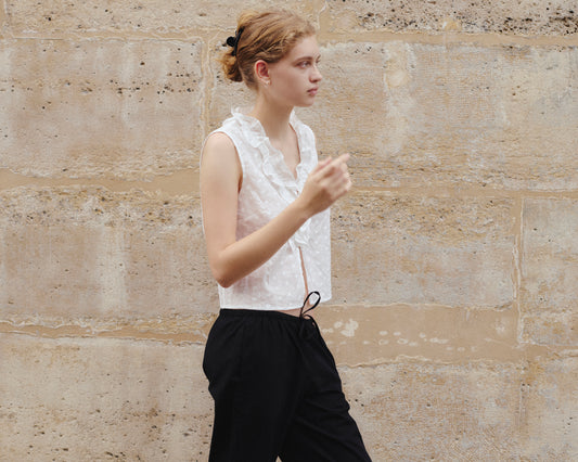 Pearl Frill Top - White
