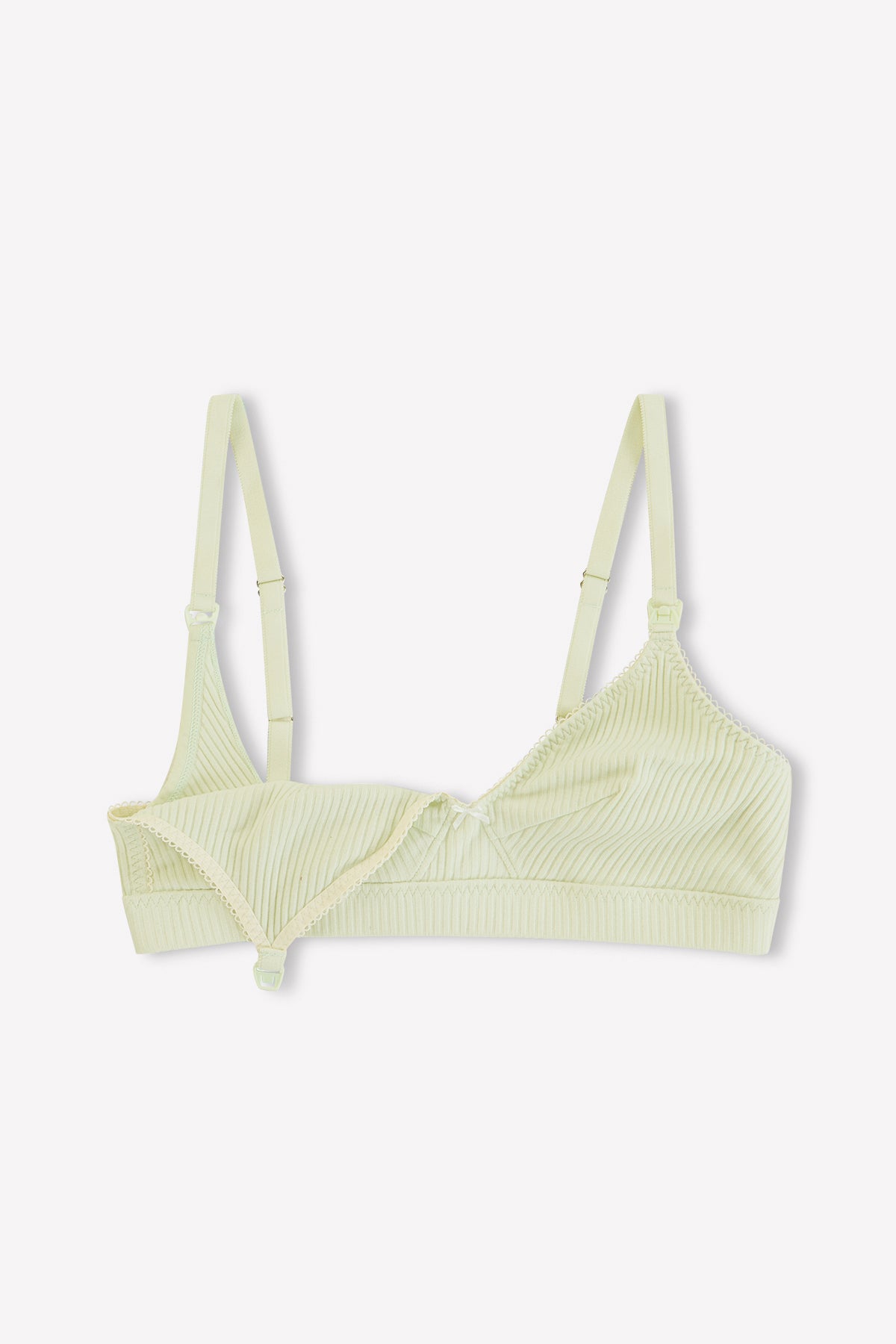 The Paloma Maternity Bra - Mint features adjustable straps and nursing clips for easy access, made from organic cotton. Displayed on a white background. Brand: 0.