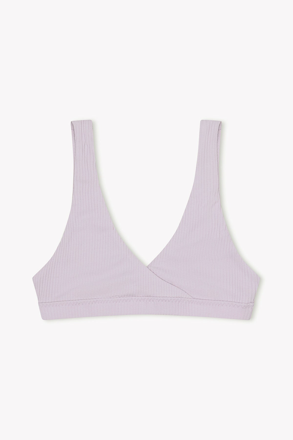 Lavender ribbed bralette on a white background