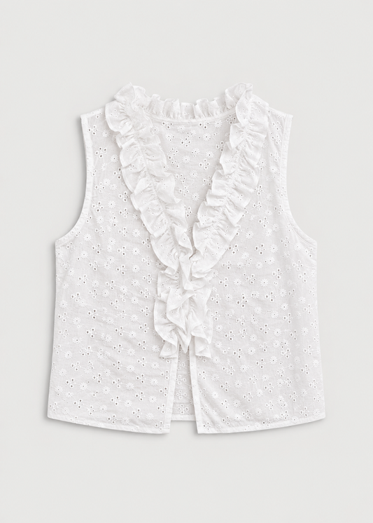 Pearl Frill Top - White