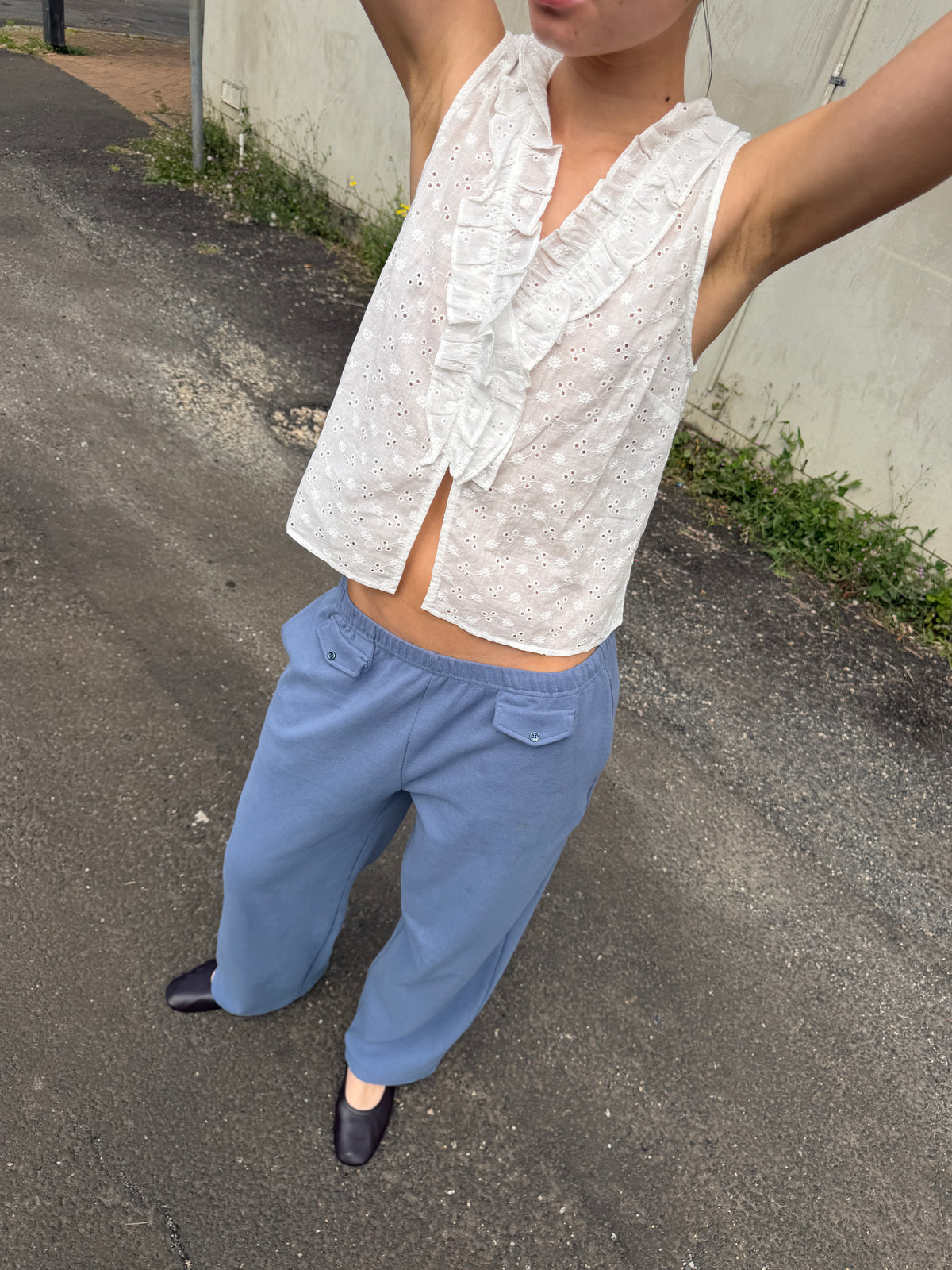 Pearl Frill Top - White