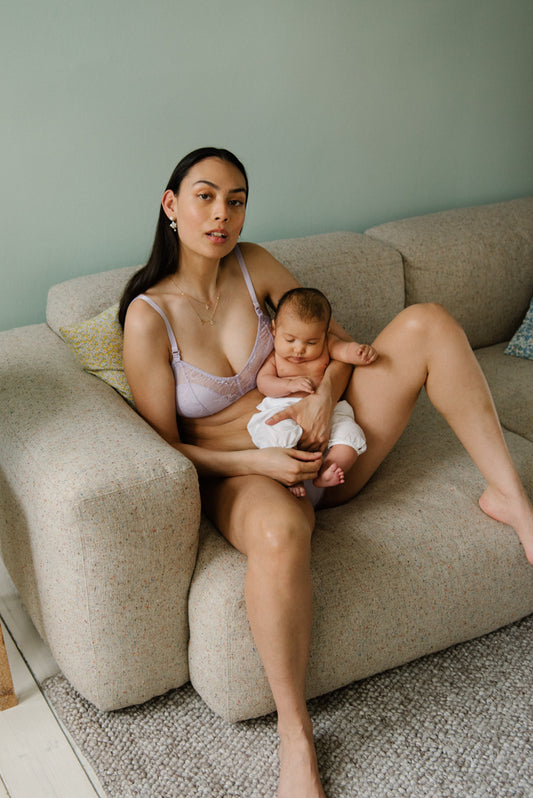 Lilac Lace Soft Feminine Nursing Breastfeeding Bra Maternity Clips Sustainably Made in OKEO-Tex 100 Certified Lace Lingerie