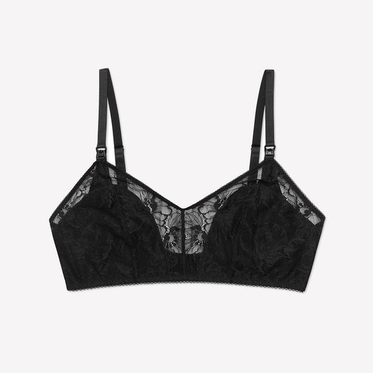 Black Lace Full Coverage Supportive Breastfeeding Bra Maternity Clips Sustainably Made in OKEO-Tex 100 Certified Lace Maternity Lingerie
