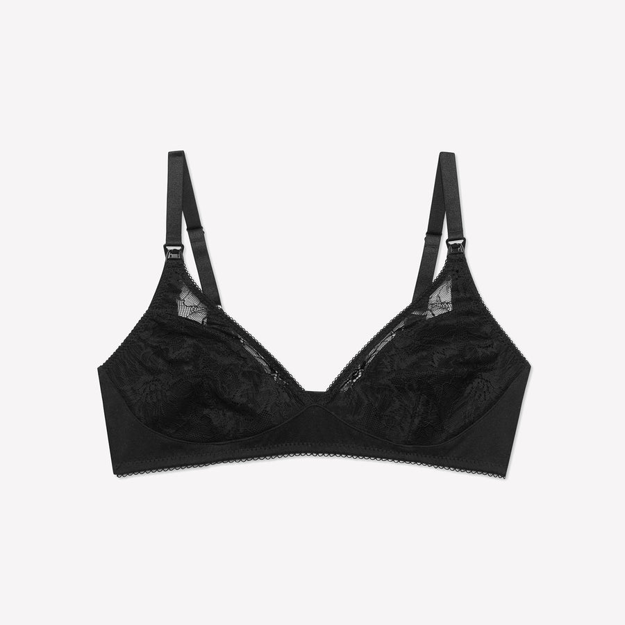Black Lace Soft and Supportive Breastfeeding Bra Maternity Clips Sustainably Made in OKEO-Tex 100 Certified Lace Maternity Lingerie