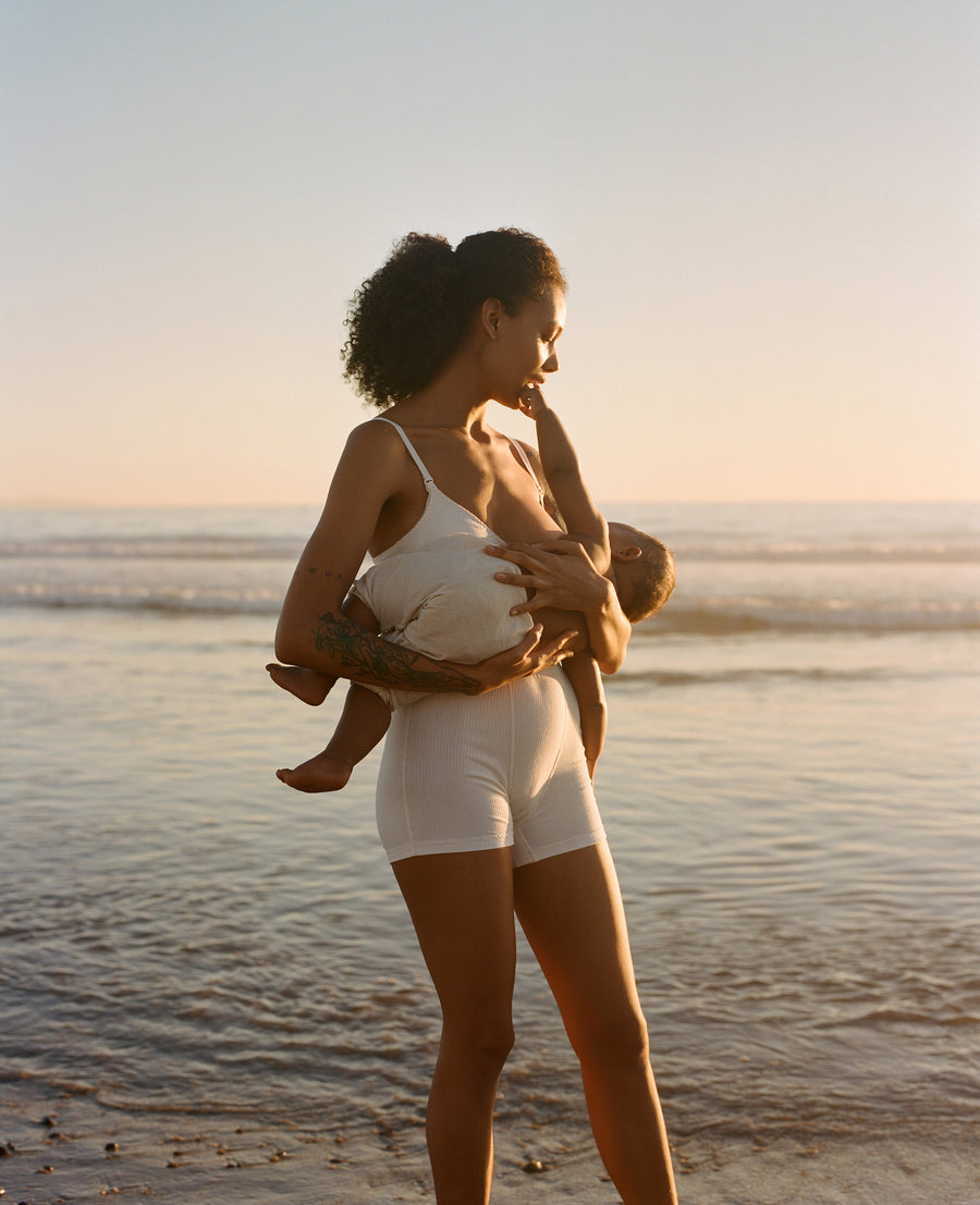 Off White Soft Feminine Nursing Breastfeeding Bra Sustainably Made in GOTS Organic Cotton for the Modern Woman